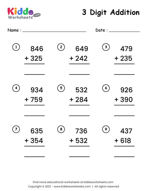 addition 3 numbers worksheet|adding three digit numbers.